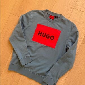 HUGO Men's Crewneck Sweater in Blue with Red Accent